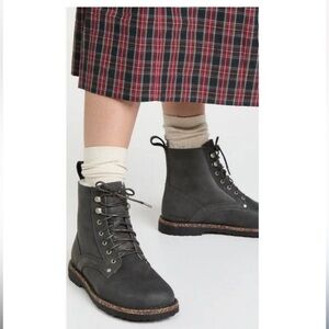 Birkenstock Bryson Gray Leather/Lamb with natural Shearling Fur Womens boots.